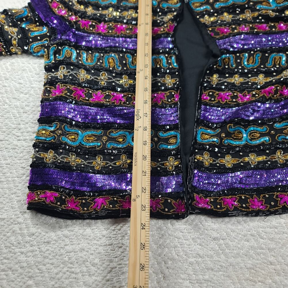Vintage Night Vogue silk beaded/sequin studded jacket Size XL 80's Dopamine - Picture 7 of 9